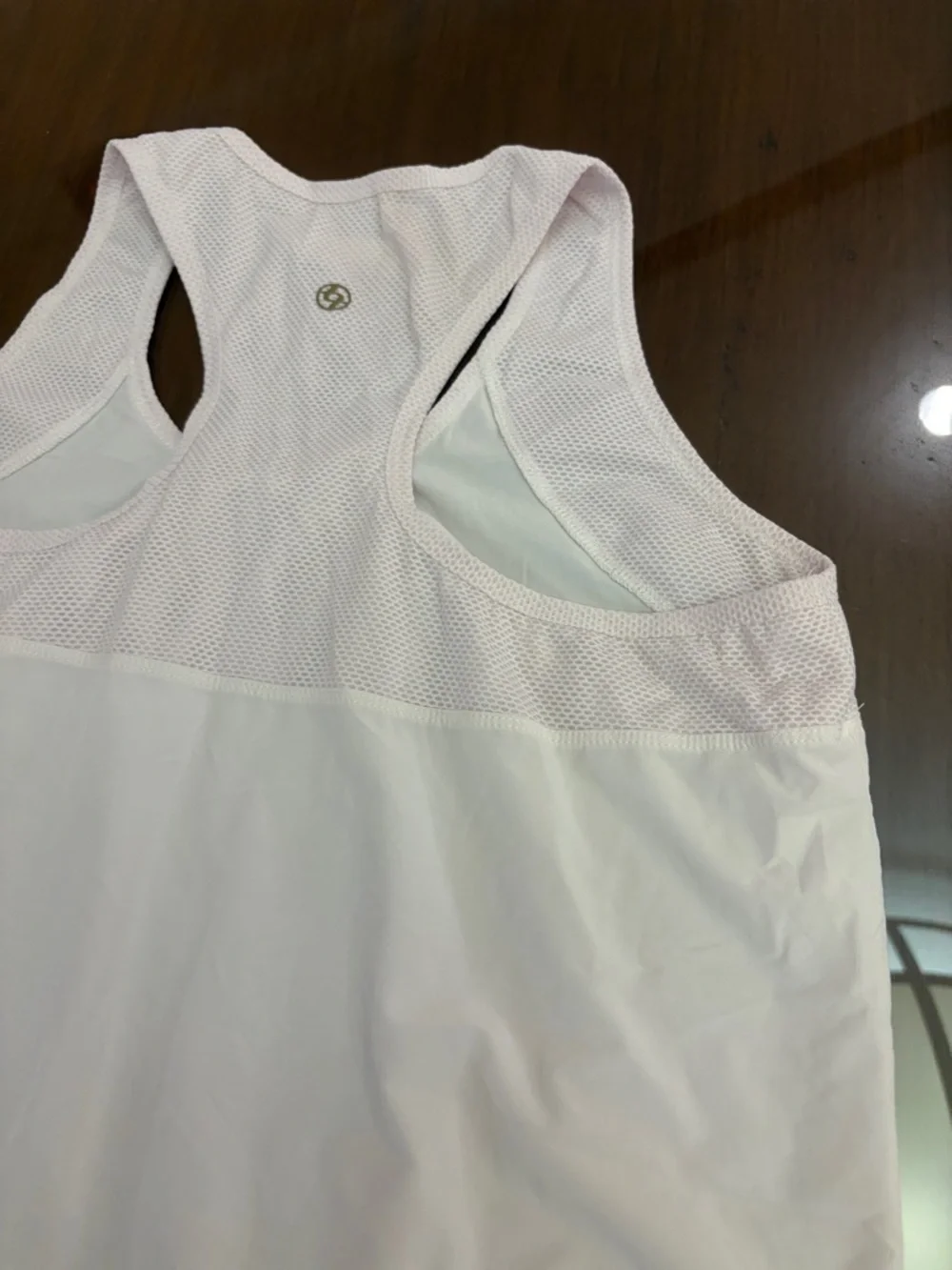 Lija White Racerback Tank with Light pink Mesh Yoke Size Medium